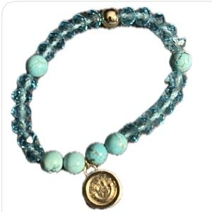 Charged “ Emotions” Turquoise Gold Bead Elastic Bracelet Charm -charged by you.